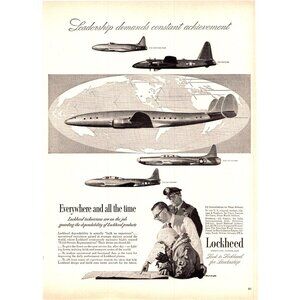 1951 Lockheed Constellation P2V F94 F80 Vintage Print Ad Globe Avgeek Wall Art